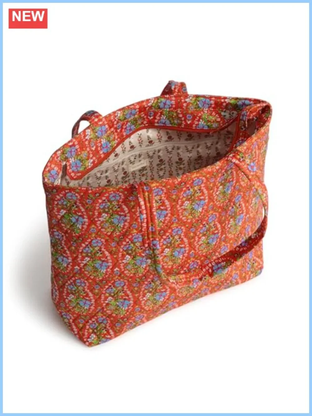 Quilted Cotton Shoulder Tote Bag Zip Closure 5 Pockets Machine Washable